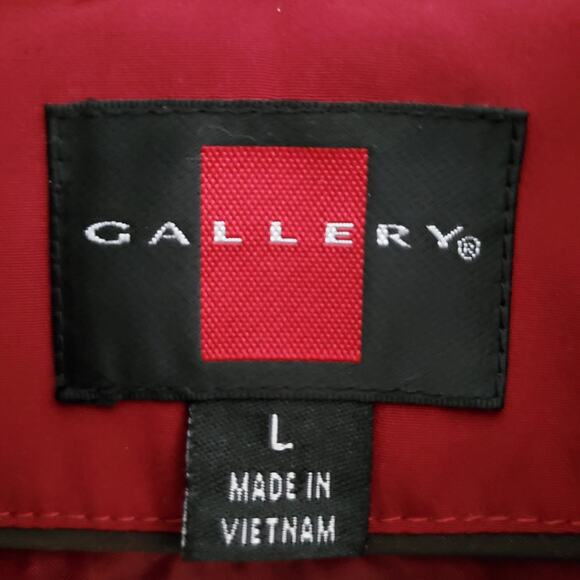 Gallery Deep Red Faux Fur Collar Quilted Jacket Size L - Picture 7 of 11